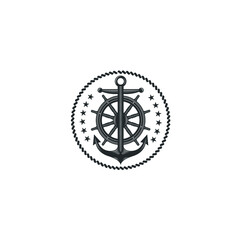 Anchor Steering Wheel compas simple vintage logo design. Transportation of ships 