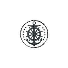 Anchor Steering Wheel compas simple vintage logo design. Transportation of ships 