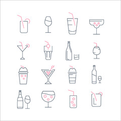 Alcohol and cocktails icons set. Alcohol and cocktails pack symbol vector elements for infographic web