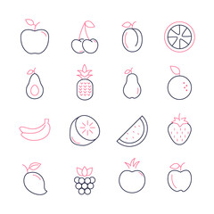 Fruits icons set. Fruits  pack symbol vector elements for infographic web