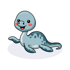 Cute little elasmosaurus dinosaur cartoon
