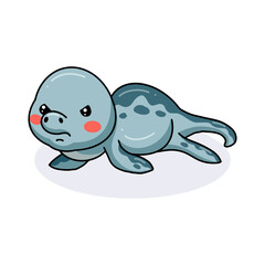 Cute angry little elasmosaurus dinosaur cartoon