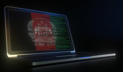 Laptop and source code on the screen composing flag of Afghanistan. National information technology related 3d rendering