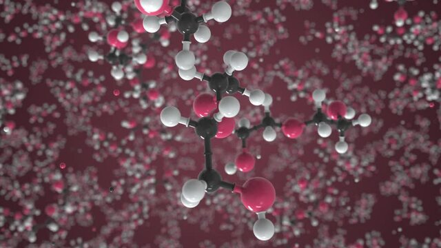 Molecule of diethylene glycol, conceptual molecular model. Scientific looping 3d animation