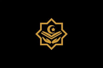 Quran logo design vector. Text of Islam illustration symbol. Arabic ornament vector icon.