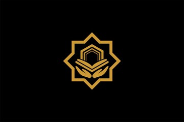 Quran logo design vector. Text of Islam illustration symbol. Arabic ornament vector icon.