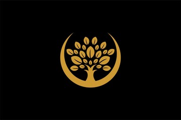Obraz premium Hand tree logo design vector. Plant care illustration sign. Green leaf in shield vector icons.