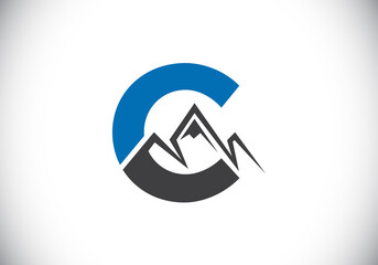 Initial C monogram alphabet with the mountain peak. Mountain Logo sign symbol. Font emblem. Modern vector logo for the business, and company identity