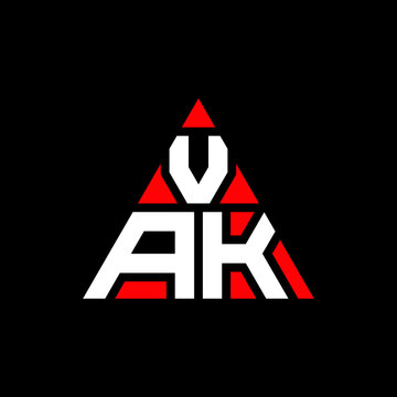 VAK triangle letter logo design with triangle shape. VAK triangle logo design monogram. VAK triangle vector logo template with red color. VAK triangular logo Simple, Elegant, and Luxurious Logo. VAK 