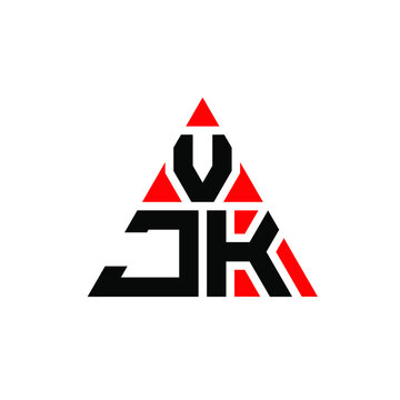 VJK triangle letter logo design with triangle shape. VJK triangle logo design monogram. VJK triangle vector logo template with red color. VJK triangular logo Simple, Elegant, and Luxurious Logo. VJK 