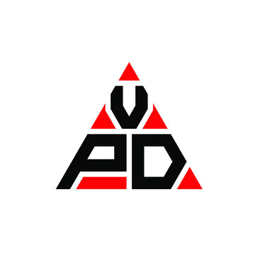 VPD triangle letter logo design with triangle shape. VPD triangle logo design monogram. VPD triangle vector logo template with red color. VPD triangular logo Simple, Elegant, and Luxurious Logo. VPD 