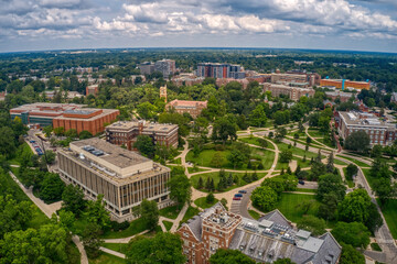 Aerial View of a large University in Lansing, Michigan