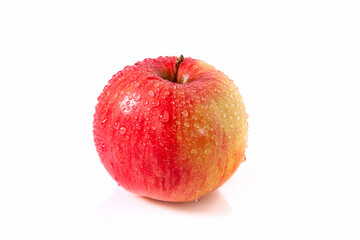 Ripe apple close-up on a white background.
