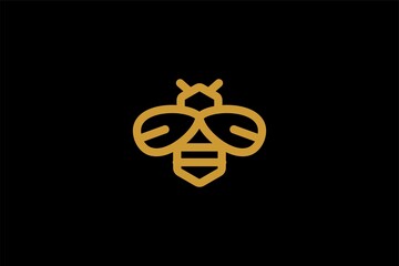 Bee logo design vector. Honeybee abstract symbol. Outline flying insect vector icon.