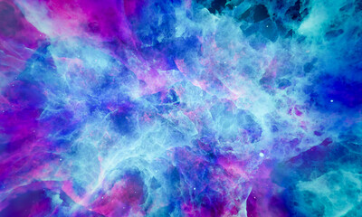 Obraz na płótnie Canvas Aerosol clouds, space haze or cosmic rays, pink, pastel blue, space sky with many stars. Travel in the universe. 3D Rendering
