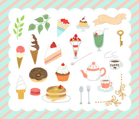 水彩のスイーツと装飾素材　