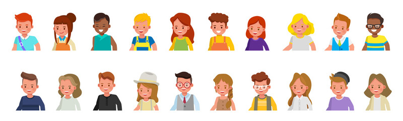 Set of happy kids portrait avatar character vector design.