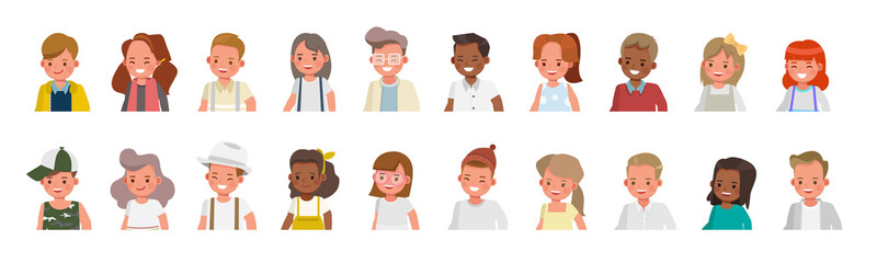 Set of happy kids portrait avatar character vector design.