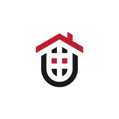 initial letter U logo real estate with roof and window