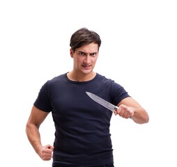 Young mobster with knife isolated on white