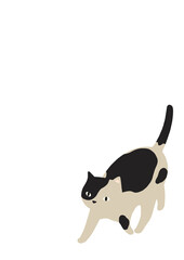 歩く猫のイラスト-ブチ猫