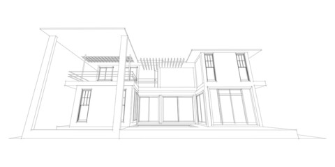 Modern architecture wireframe, Abstract architectural background, 3D Illustration