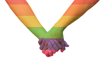Closeup Of a LGBTQ+ Couple Holding Hands, on isolate white background.