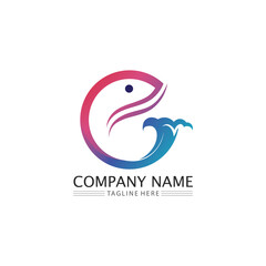 Fish logo template aquatic animal icon 