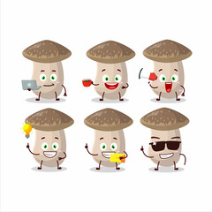 Shiitake cartoon character with various types of business emoticons