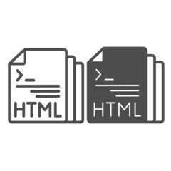 HTML code document files line and solid icon, programming concept, html doc vector sign on white background, outline style icon for mobile concept and web design. Vector graphics.