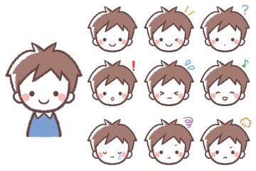 男の子の表情アイコンバリエーションセット