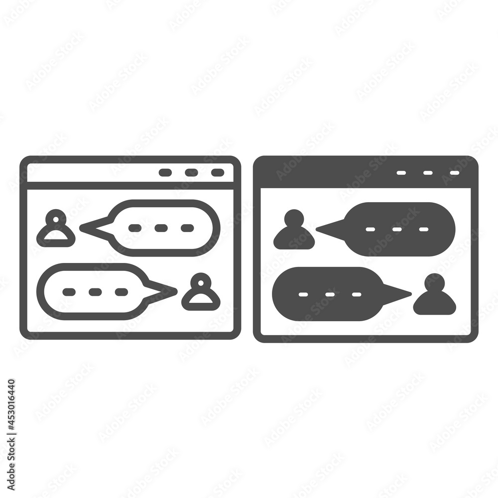 Poster messenger, dialog window, user chat, texting line and solid icon, social network concept, sms vector