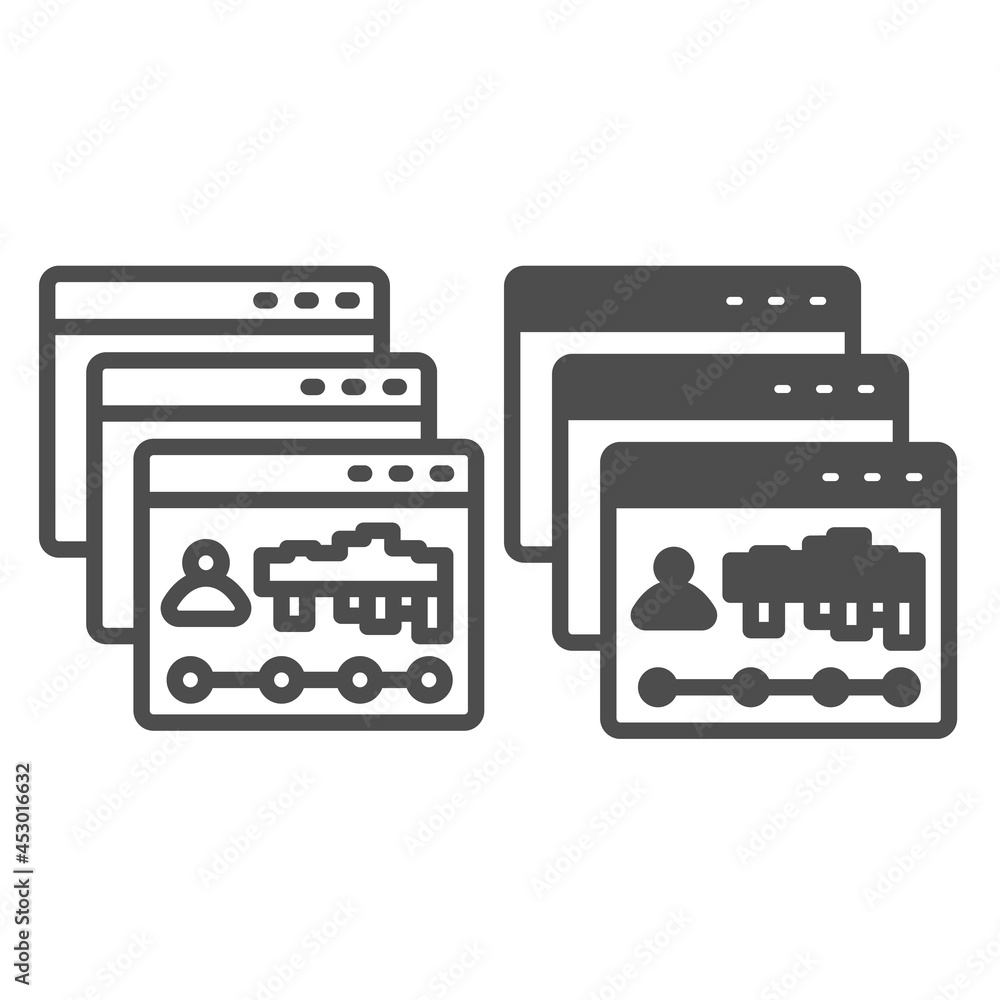 Poster dialog windows with site visits statistic line and solid icon, web development concept, webpage vect
