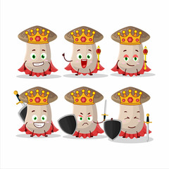 A Charismatic King shiitake cartoon character wearing a gold crown