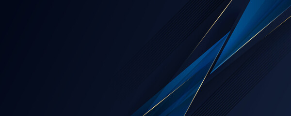 Abstract template dark blue luxury premium banner background with luxury triangles pattern and gold lighting lines 