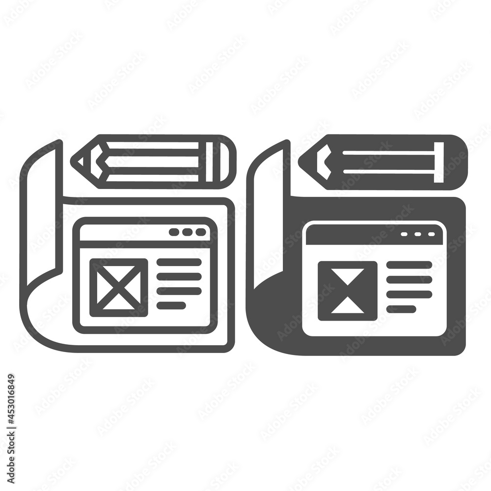 Poster paper with website project and pencil line and solid icon, web design concept, site developing vecto
