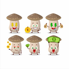 Shiitake cartoon character with cute emoticon bring money