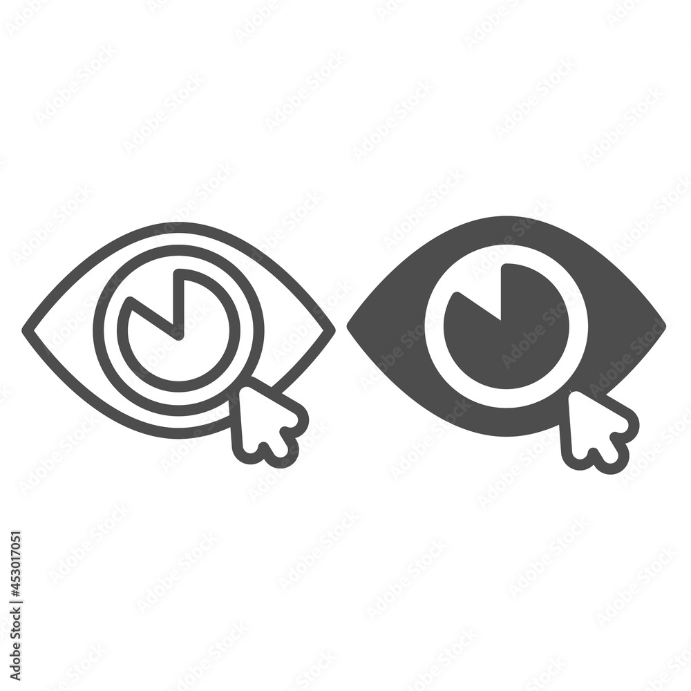 Poster eye and cursor pointer mouse line and solid icon, web design concept, digital eye vector sign on whi