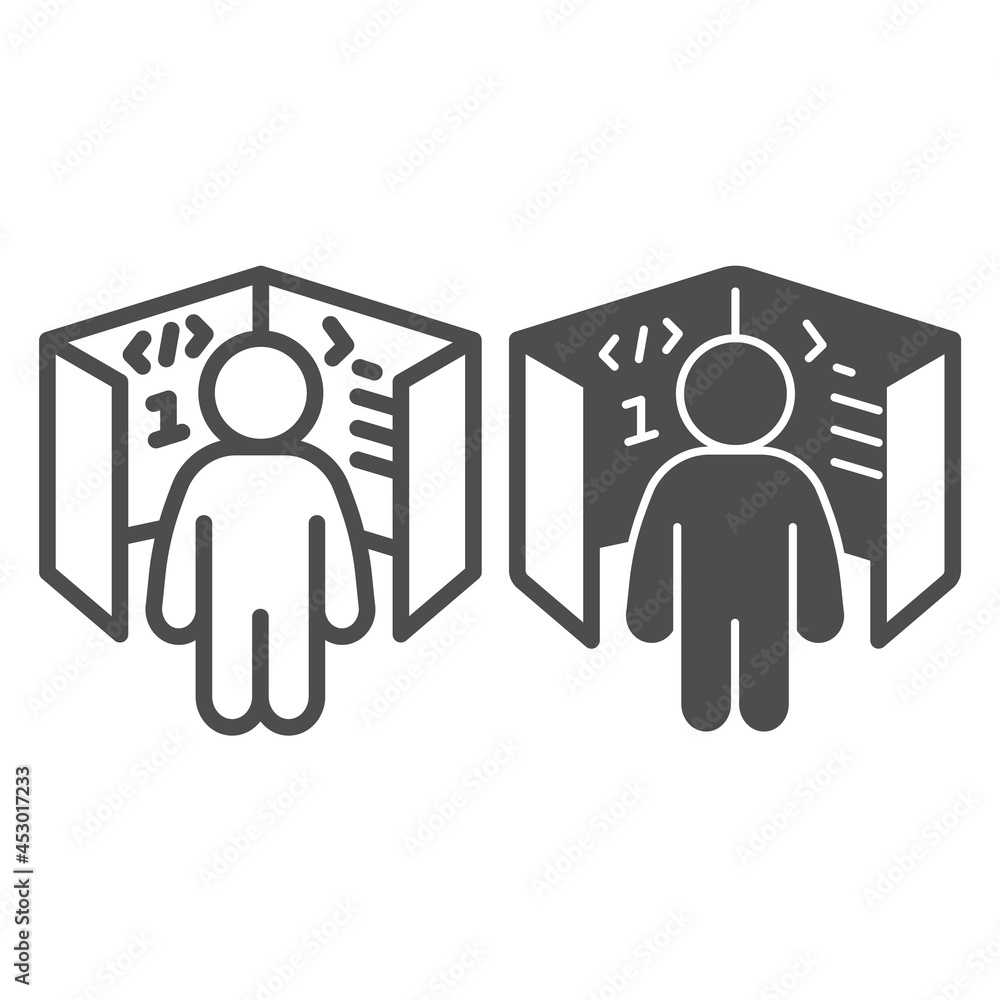 Poster ui ux designer, cube with code references, board line and solid icon, it concept, web developer vect