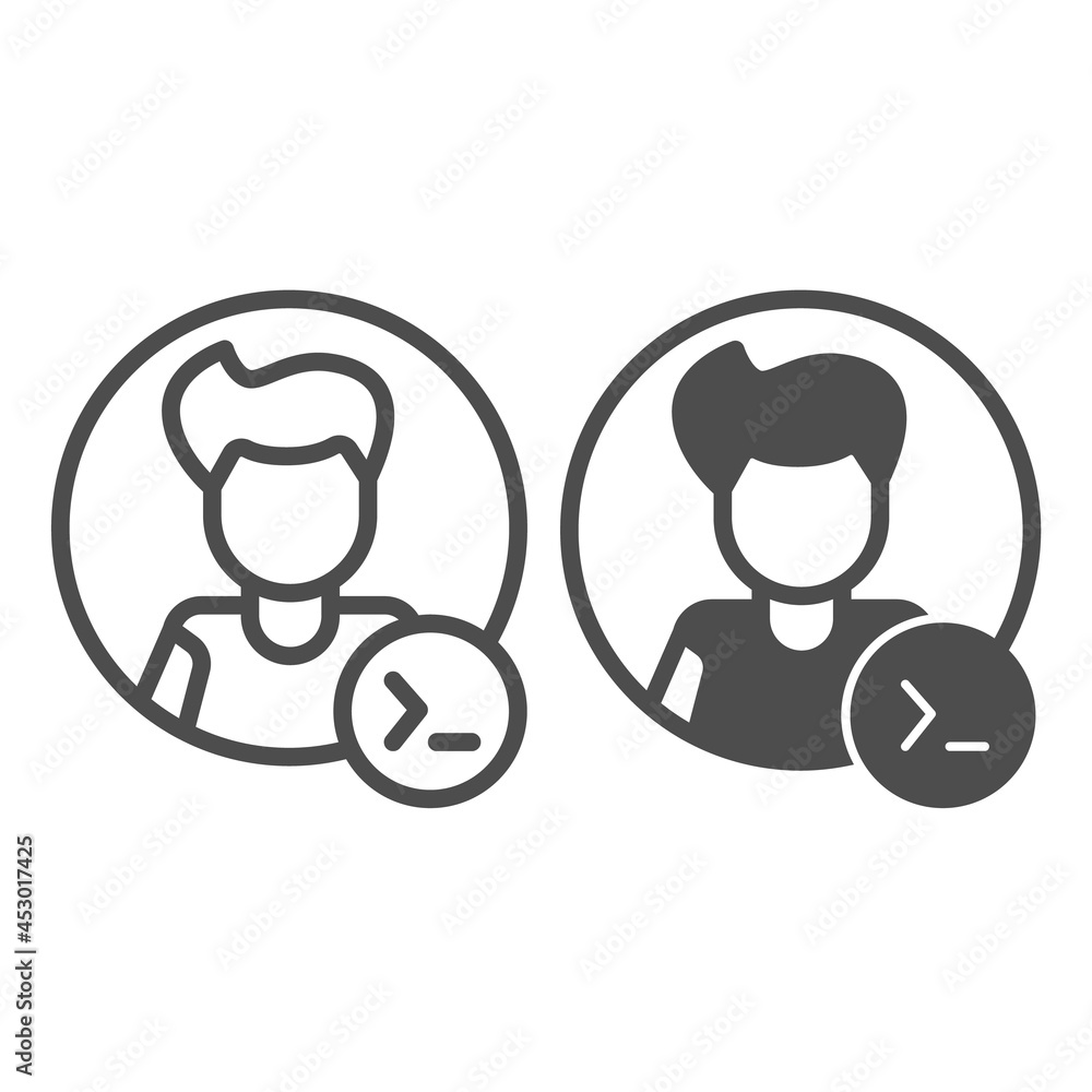 Poster guy, command line in circle, backend developer line and solid icon, ui concept, programmer vector si