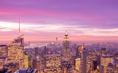 Fototapeta na wymiar Night view of New York Manhattan during sunset