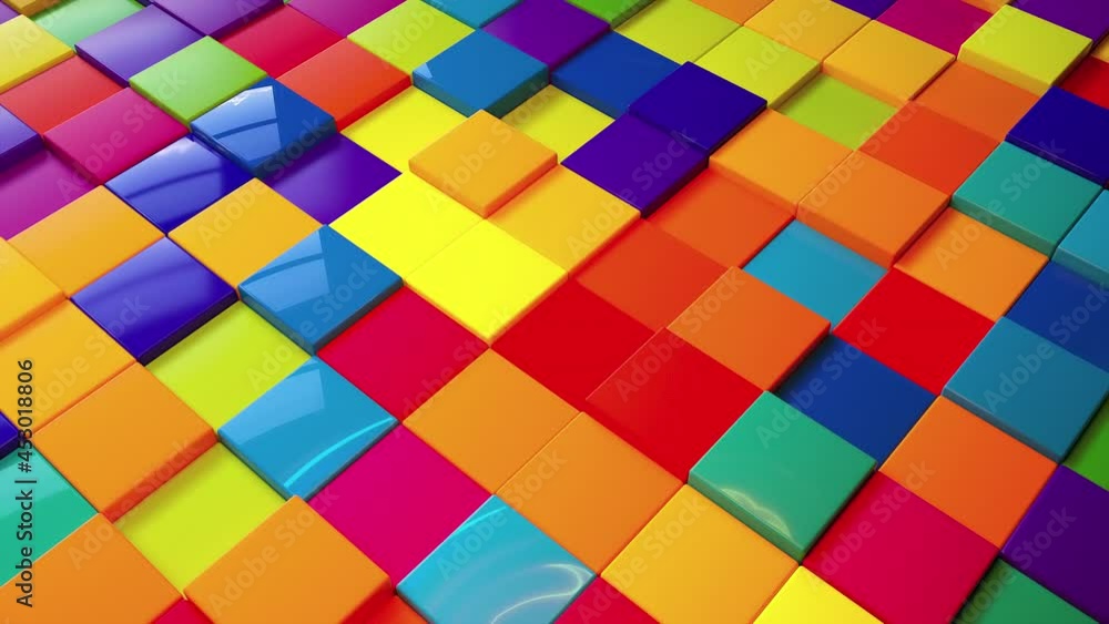 Poster geometric 3d render simple squares laid with lines on surface. multicolored boxes in dynamic lightin