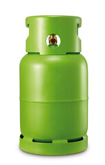 Green back of gas cylinders isolated on white background, take real, high quality image