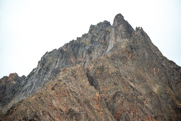 Stunning mountain peak landscape in northern Canada with white background. 