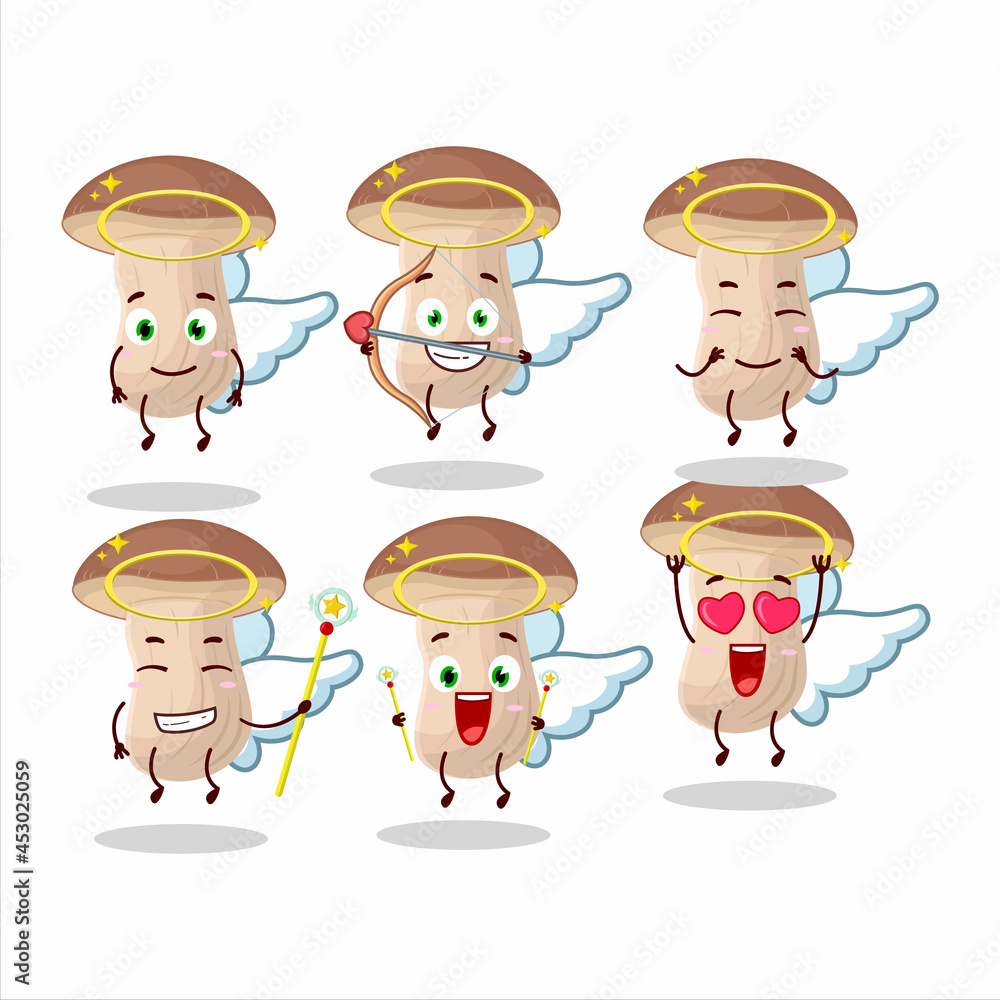 Wall mural Brown cap boletus cartoon designs as a cute angel character