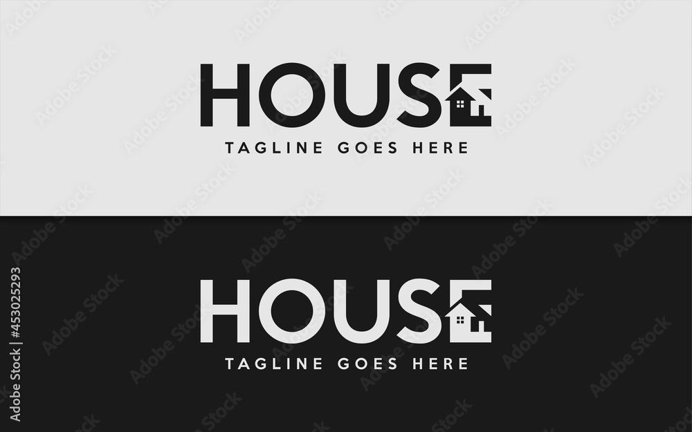 Poster house logo design with negative style concept. simple minimalist logotype vector illustration.