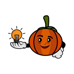 Halloween pumpkin cartoon character with light bulb. illustration flat style. suitable for halloween day illustration. Prints design, children book, children t shirt etc. design template vector