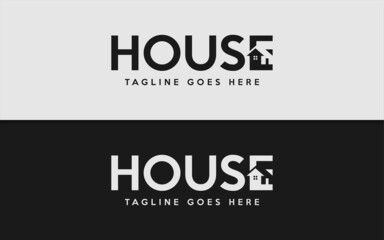 House Logo Design with Negative Style Concept. Simple Minimalist Logotype Vector Illustration.