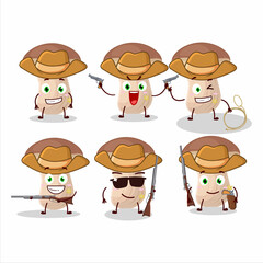 Cool cowboy brown cap boletus cartoon character with a cute hat