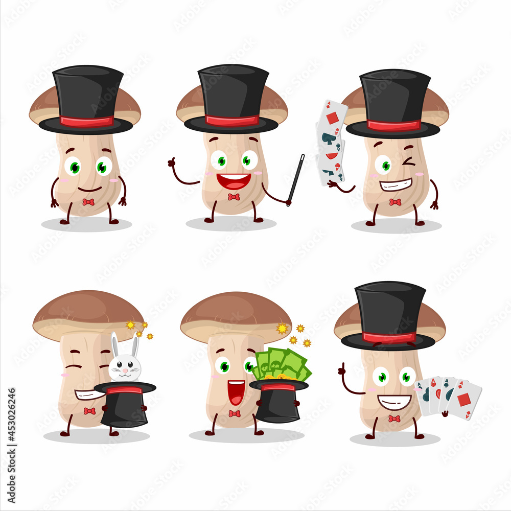 Canvas Prints A brown cap boletus Magician cartoon character perform on a stage